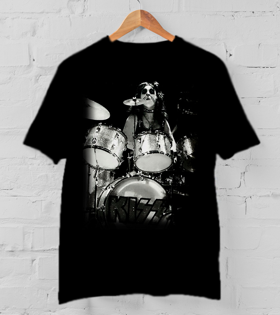 KISS Peter Criss Drummer Black And White Performance T-Shirt