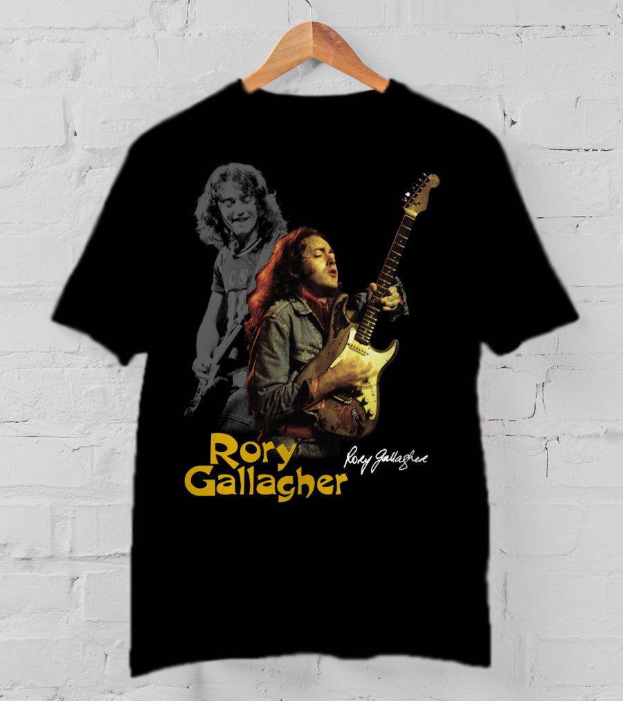 Rory Gallagher Playing Electric Guitar With Signature T-Shirt