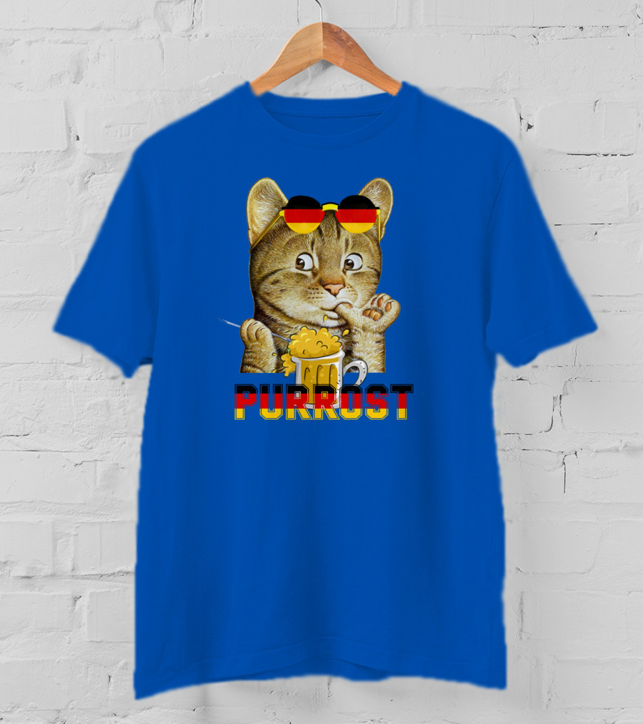Oktoberfest Cat With Beer Mug And German Sunglasses Prost Pun Purrost T-Shirt