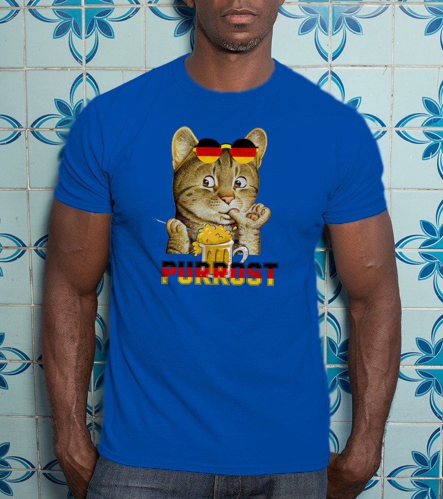 Oktoberfest Cat With Beer Mug And German Sunglasses Prost Pun Purrost T-Shirt