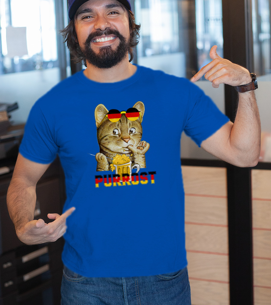 Oktoberfest Cat With Beer Mug And German Sunglasses Prost Pun Purrost T-Shirt