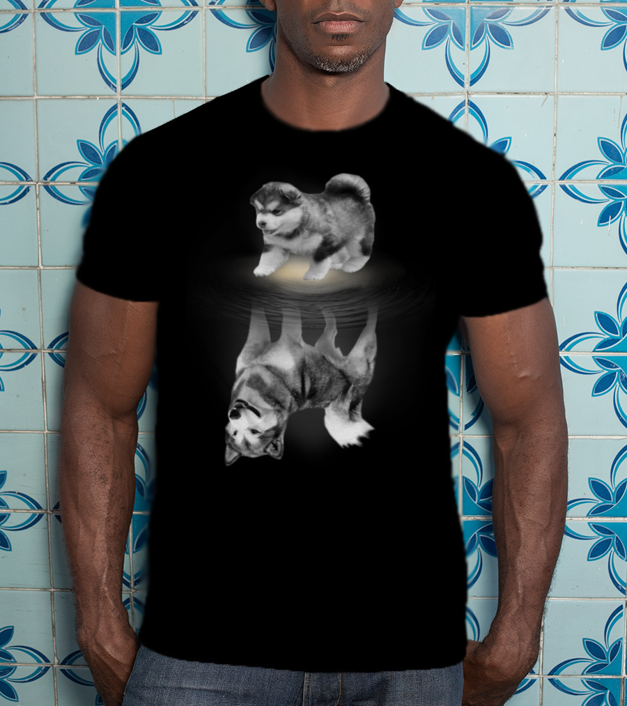 Alaskan Malamute Puppy And Reflection Illustration With Anatomy T-Shirt