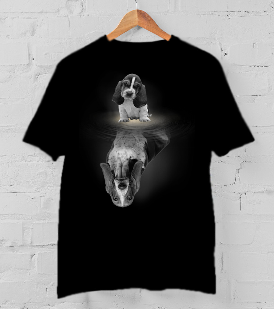 Basset Hound Reflection Mirror Artistic Funny Dog Breed Creative Concept T-Shirt