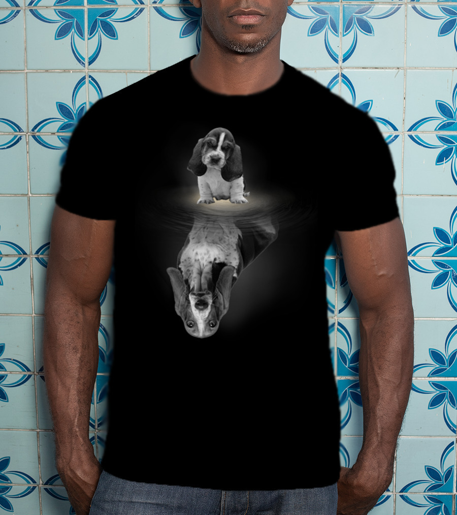 Basset Hound Reflection Mirror Artistic Funny Dog Breed Creative Concept T-Shirt