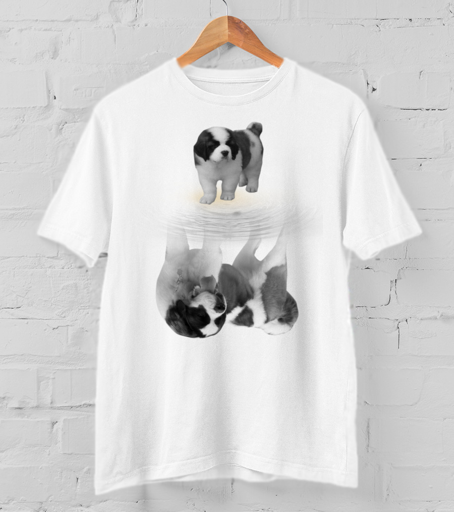 St. Bernard Puppy With Reflective Water Illusion T-Shirt