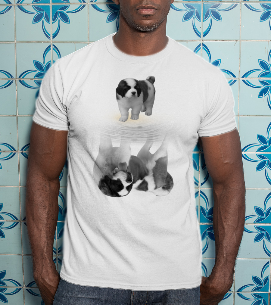 St. Bernard Puppy With Reflective Water Illusion T-Shirt