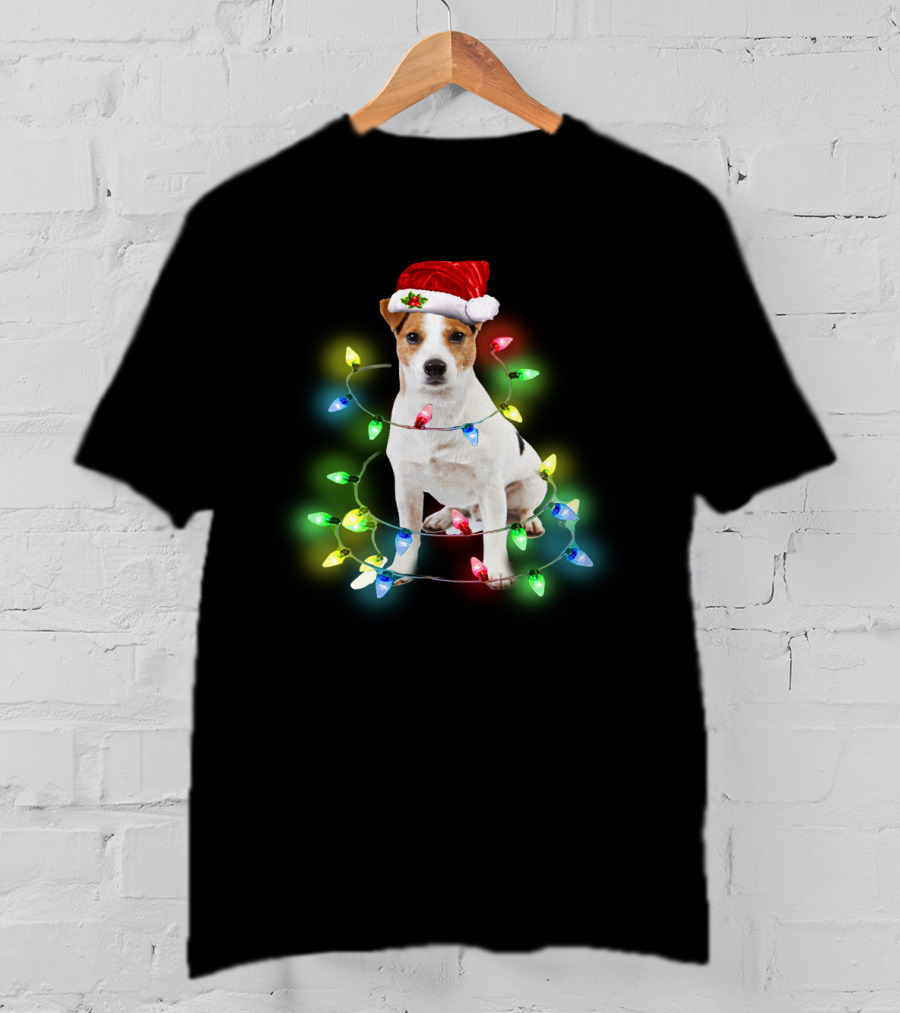 Jack Russell Terrier Holiday Lights Festive Santa Hat T-Shirt