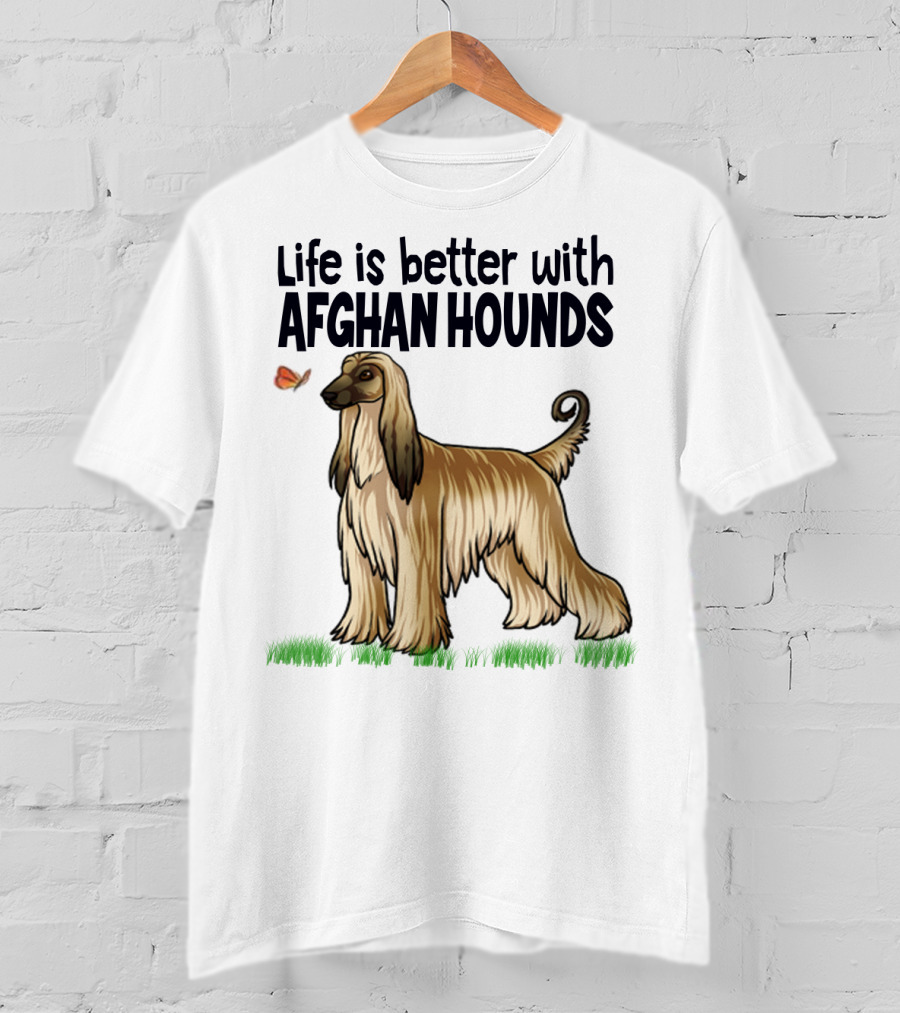 Life Is Better With Afghan Hounds Vintage Style Featuring Elegant Afghan Hound And Butterfly T-Shirt