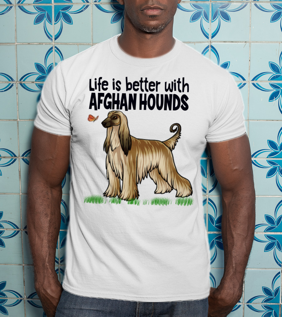 Life Is Better With Afghan Hounds Vintage Style Featuring Elegant Afghan Hound And Butterfly T-Shirt