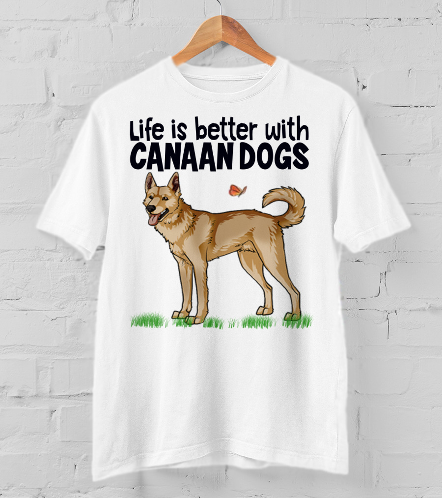 Life Is Better With Canaan Dogs Featuring Butterfly And Grass Details T-Shirt