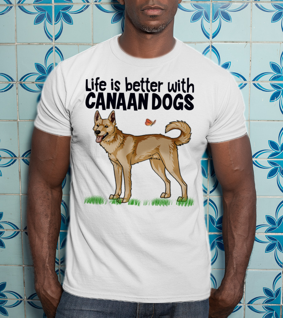 Life Is Better With Canaan Dogs Featuring Butterfly And Grass Details T-Shirt