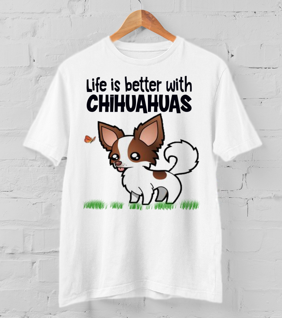 Life Is Better With Chihuahuas Cute Cartoon Butterfly Charm T-Shirt