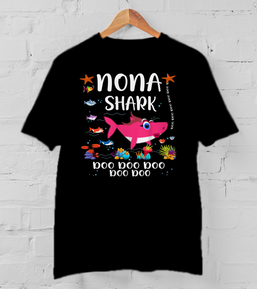 Nona Shark Doo Doo Doo Doo Family Matching Pink Shark T-Shirt