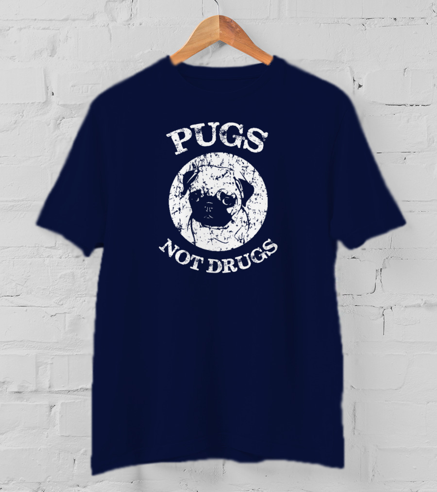 Vintage Style Pugs Not Drugs With Distressed Pug Face T-Shirt