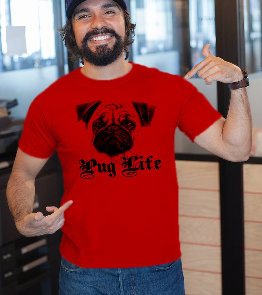 Pug Life Gothic Script With Realistic Pug T-Shirt