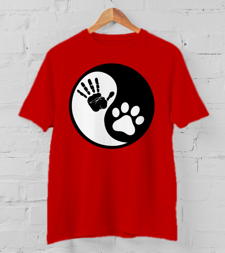 Yin Yang Hand Paw Print Best Dog Harmony T-Shirt