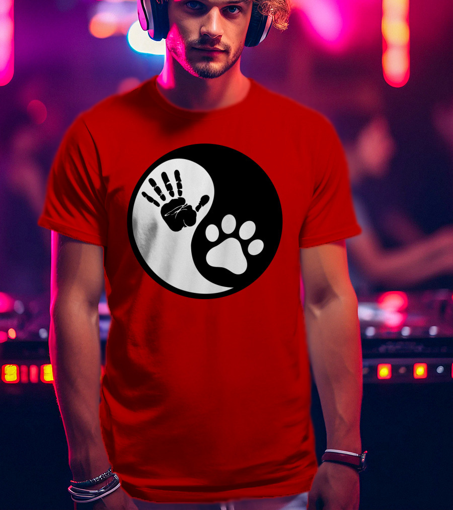 Yin Yang Hand Paw Print Best Dog Harmony T-Shirt