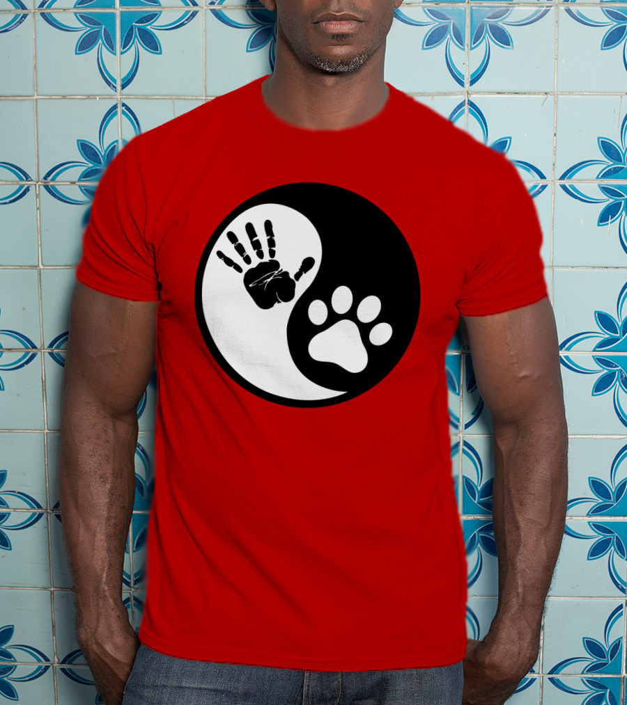 Yin Yang Hand Paw Print Best Dog Harmony T-Shirt