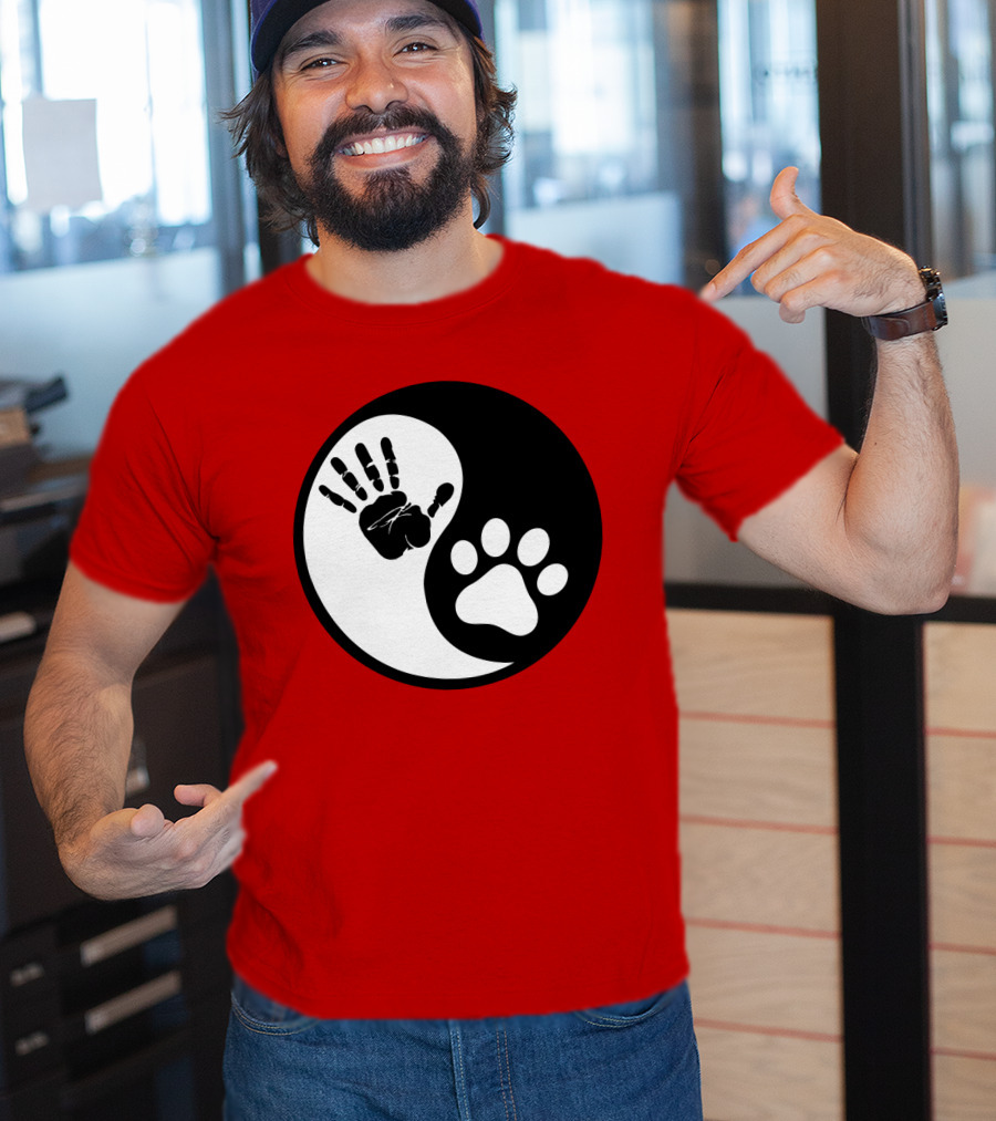 Yin Yang Hand Paw Print Best Dog Harmony T-Shirt