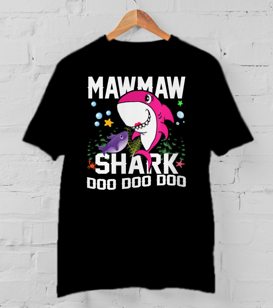 Mawmaw Shark Doo Doo Doo Pink Cartoon Fish And Stars T-Shirt