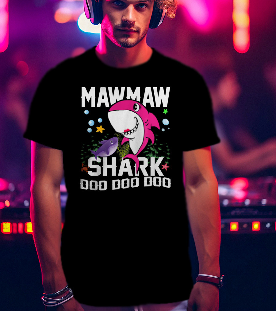 Mawmaw Shark Doo Doo Doo Pink Cartoon Fish And Stars T-Shirt