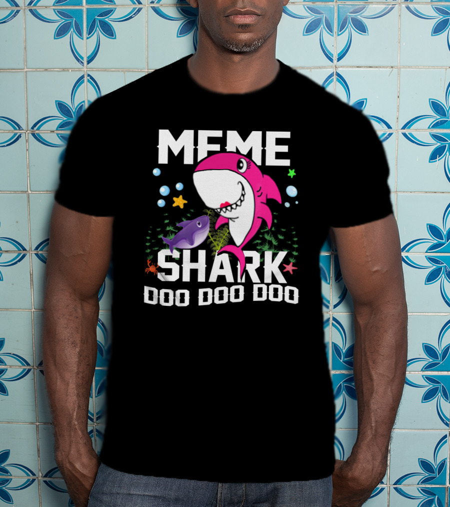 Meme Shark Doo Doo Doo Pink Cartoon Grandpa Mommy Daddy T-Shirt