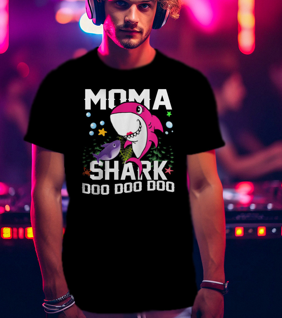 Moma Shark Doo Doo Doo With Pink Shark And Sea Creatures T-Shirt