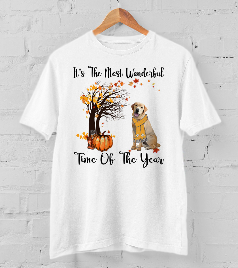 It's The Most Wonderful Time Of The Year Labrador Autumn Pumpkin Leaves T-Shirt