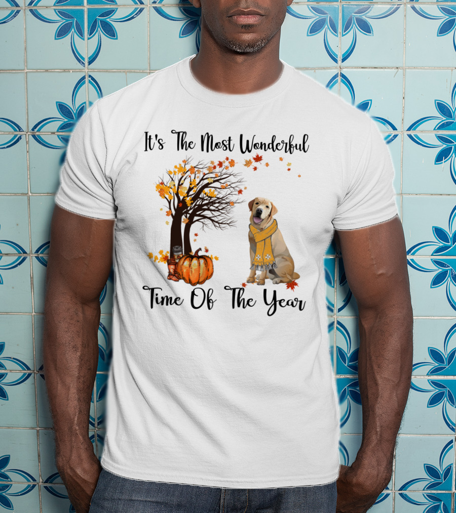 It's The Most Wonderful Time Of The Year Labrador Autumn Pumpkin Leaves T-Shirt