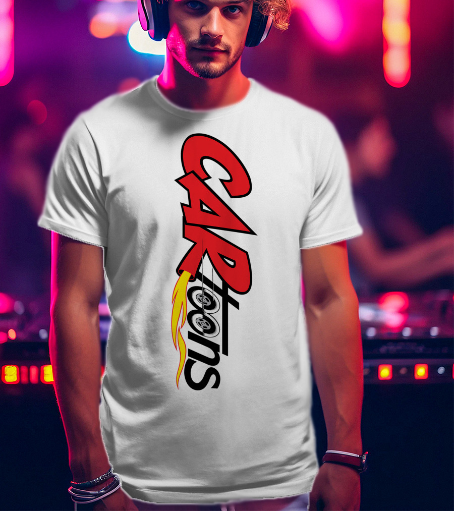 CARTOONS Red And Black Text With Flames And Wheel T-Shirt