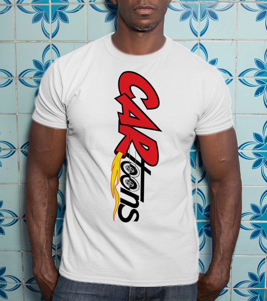 CARTOONS Red And Black Text With Flames And Wheel T-Shirt