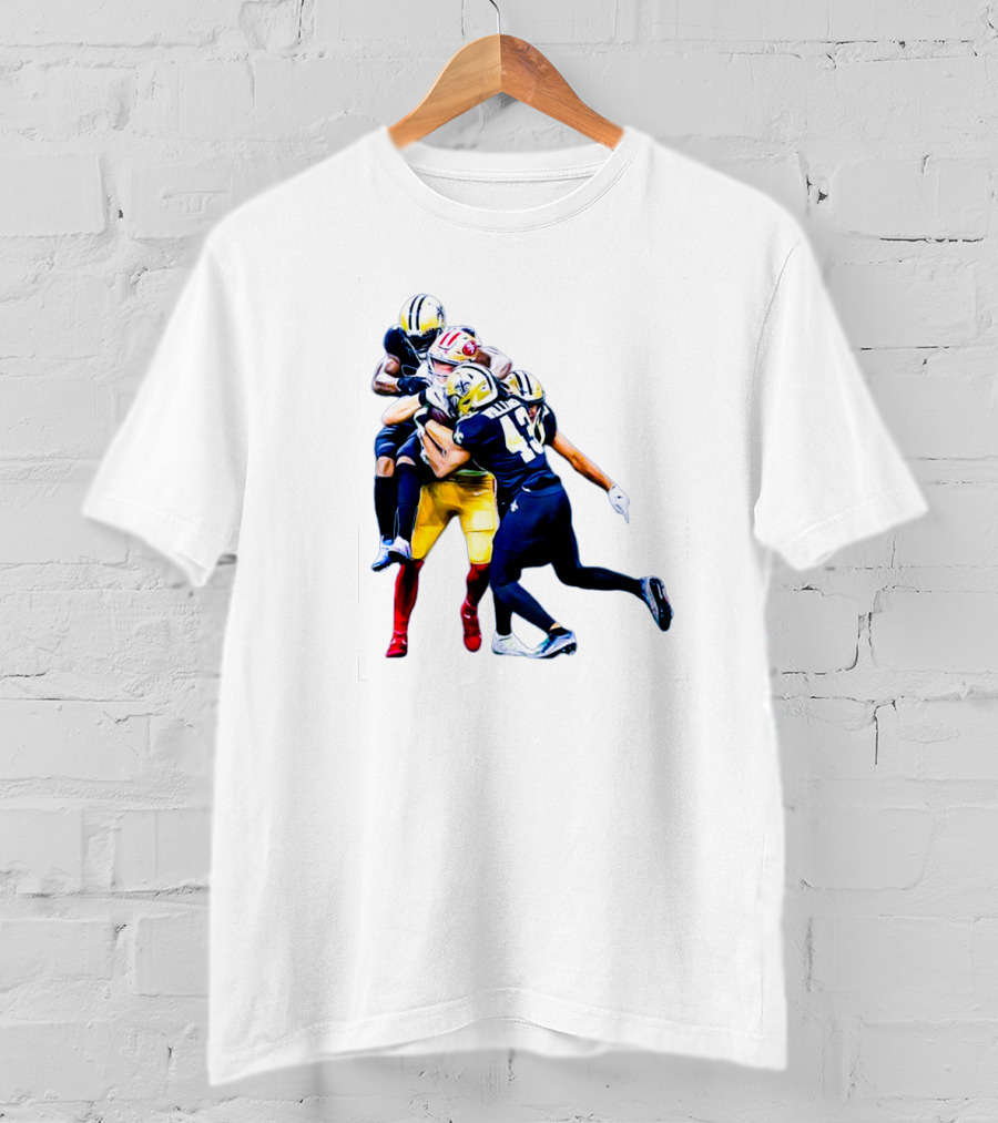 George Kittle Tackled By Three Opponents Football Action Scene T-Shirt