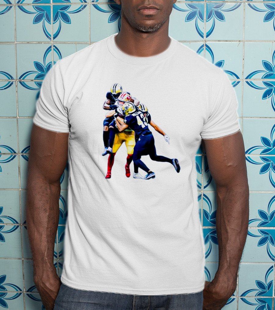 George Kittle Tackled By Three Opponents Football Action Scene T-Shirt