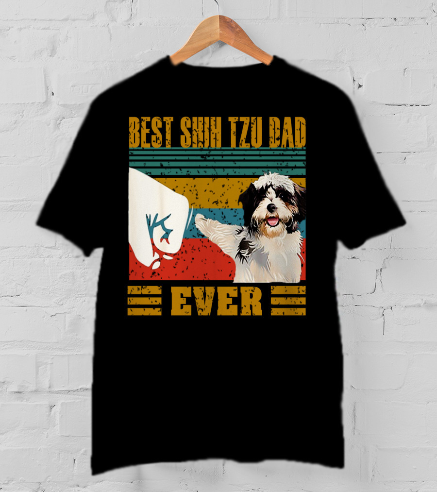 Best Shih Tzu Dad Ever Vintage Style Dog Paw Prints T-Shirt