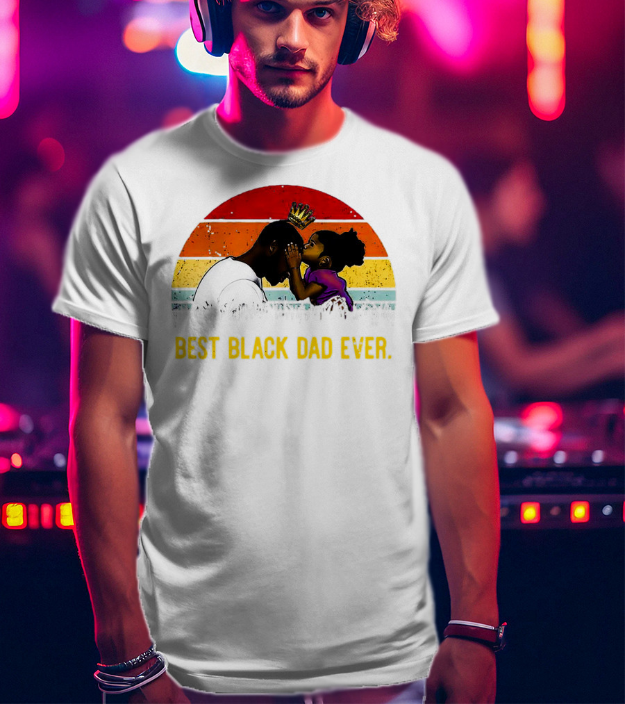 Best Black Dad Ever Crown Sunset Stripes T-Shirt