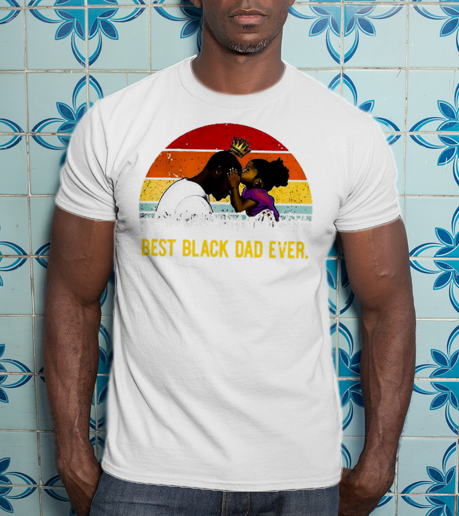 Best Black Dad Ever Crown Sunset Stripes T-Shirt