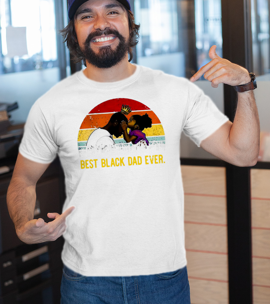Best Black Dad Ever Crown Sunset Stripes T-Shirt