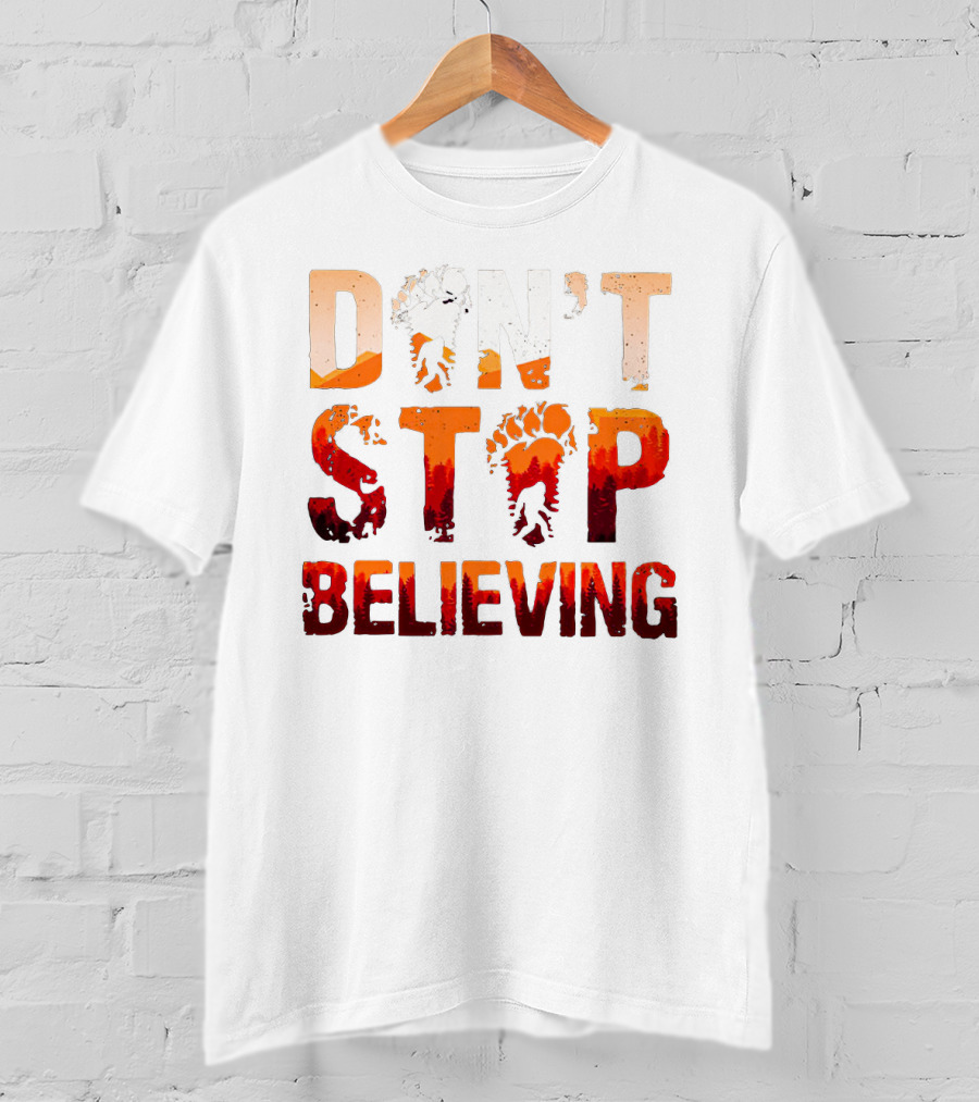 Bigfoot Don't Stop Believing Footprint Silhouette Adventure T-Shirt