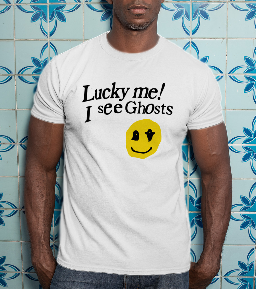 Lucky Me I See Ghosts Kids See Ghosts Merch Yellow Smiley Face T-Shirt