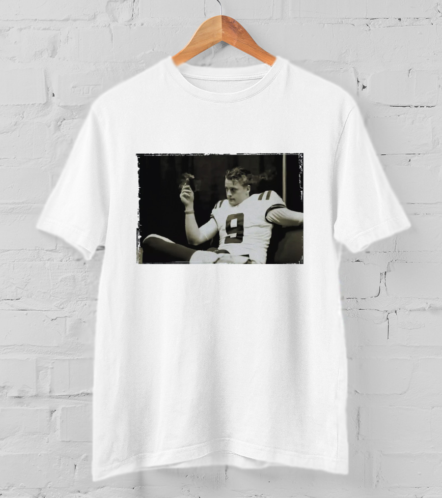 Smoking Joe Burrow Cigar Relaxing In Football Jersey Number 9 T-Shirt