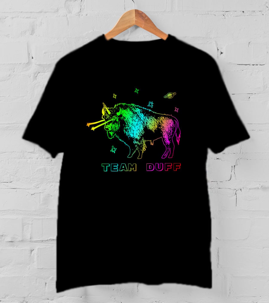 Team Duff Space Bison With Rainbow Laser Eyes And Stars T-Shirt