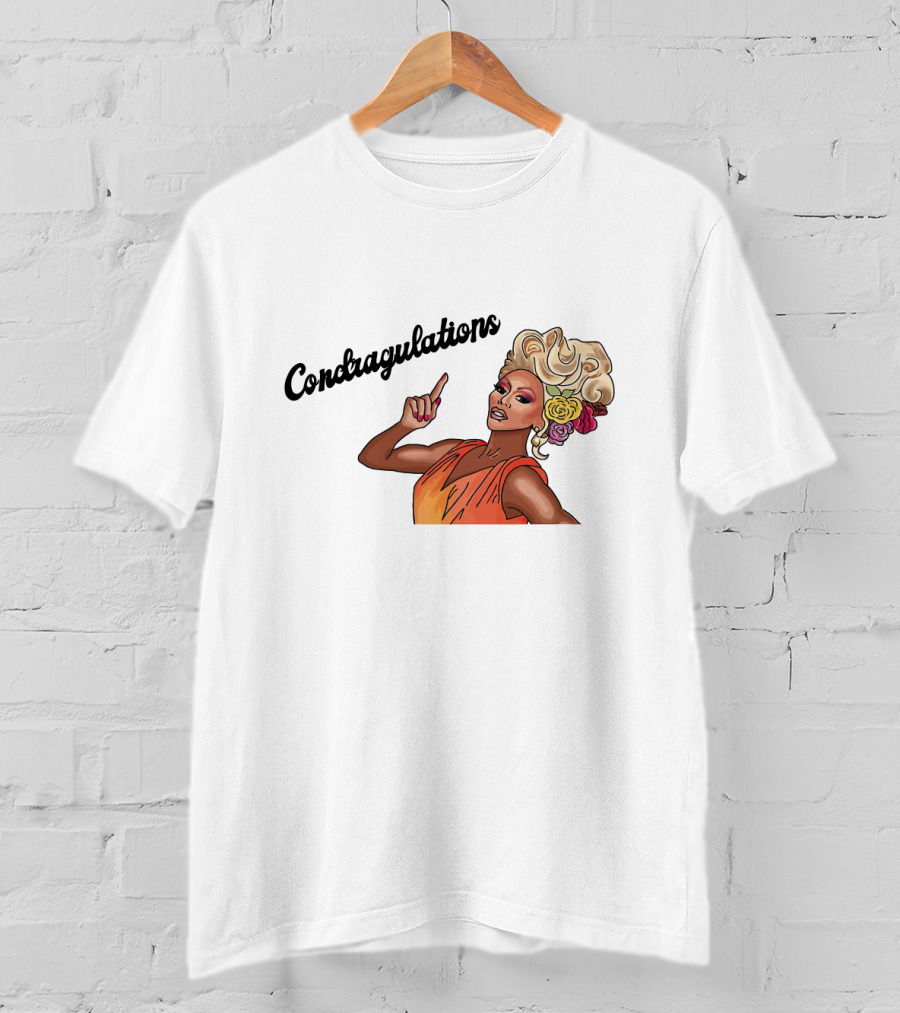 Condragulations Drag Queen Illustration With Flowers And Orange Dress T-Shirt