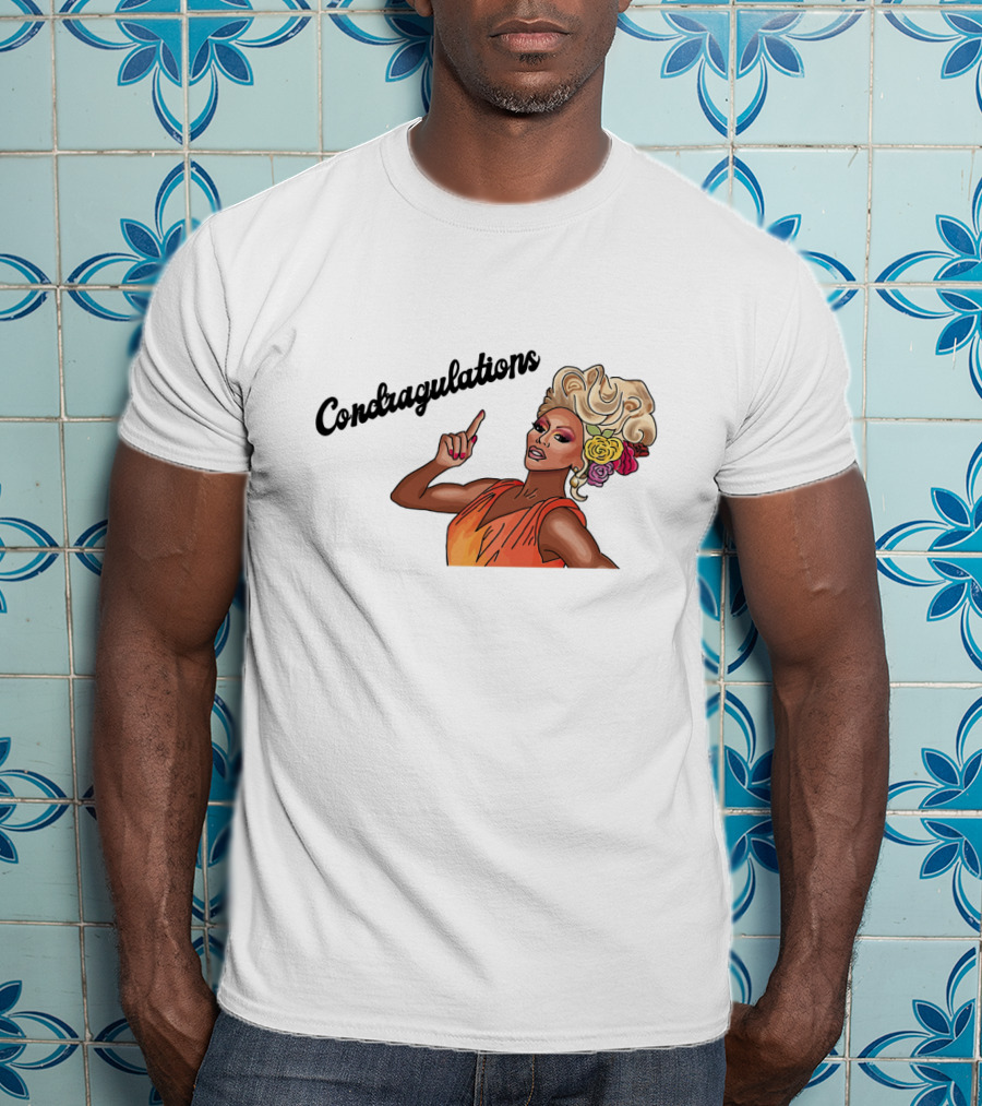 Condragulations Drag Queen Illustration With Flowers And Orange Dress T-Shirt