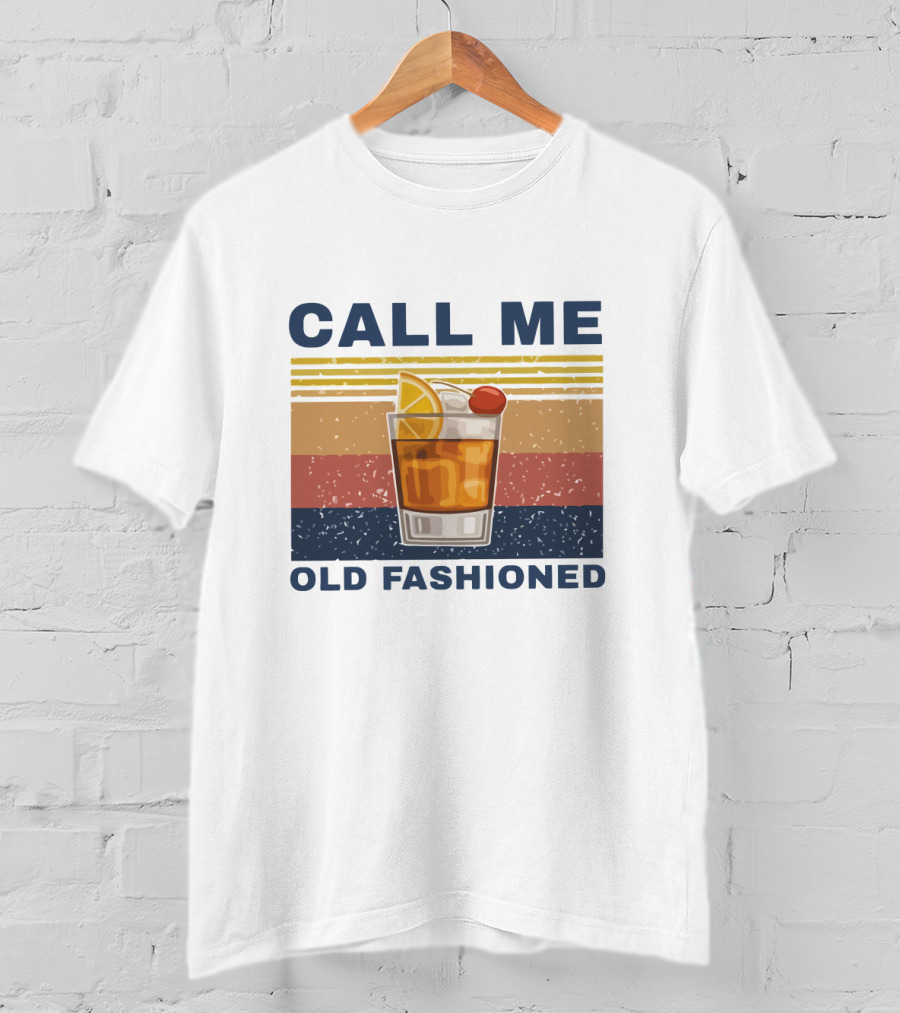 Call Me Old Fashioned Whiskey Cocktail Retro Stripes T-Shirt
