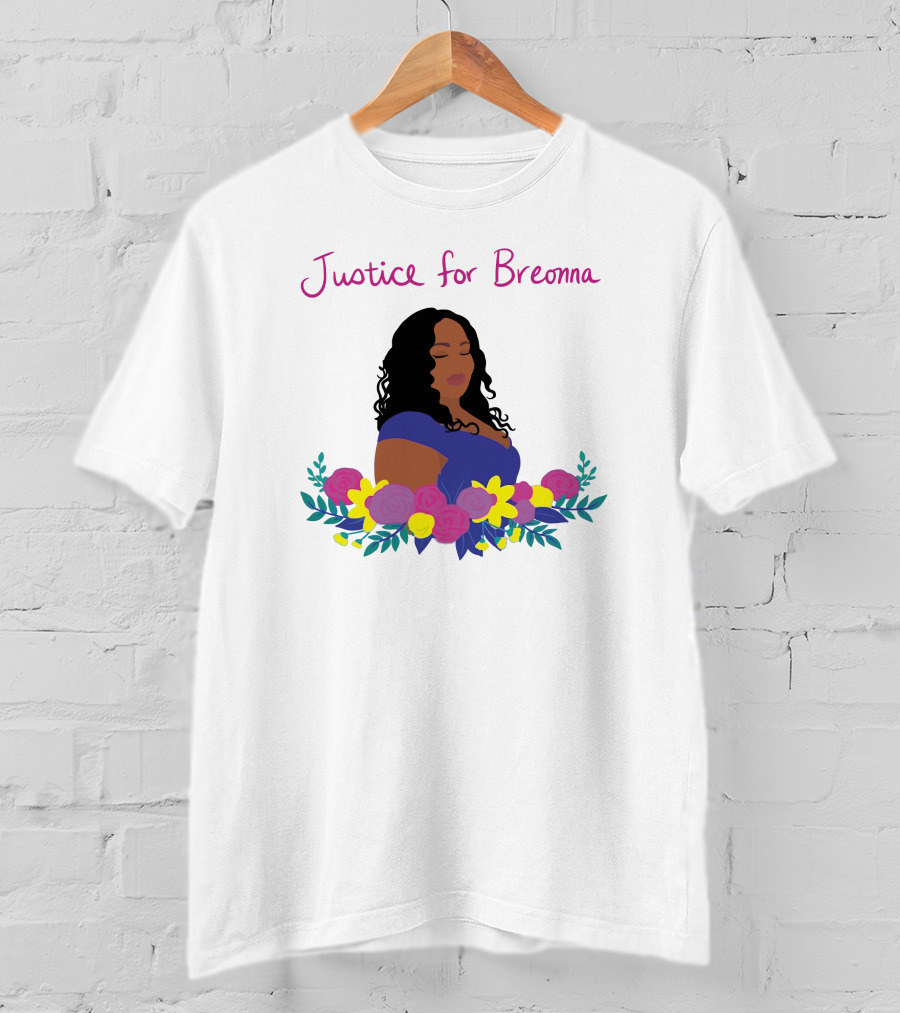 Justice For Breonna Floral Illustration With Woman In Blue Dress T-Shirt