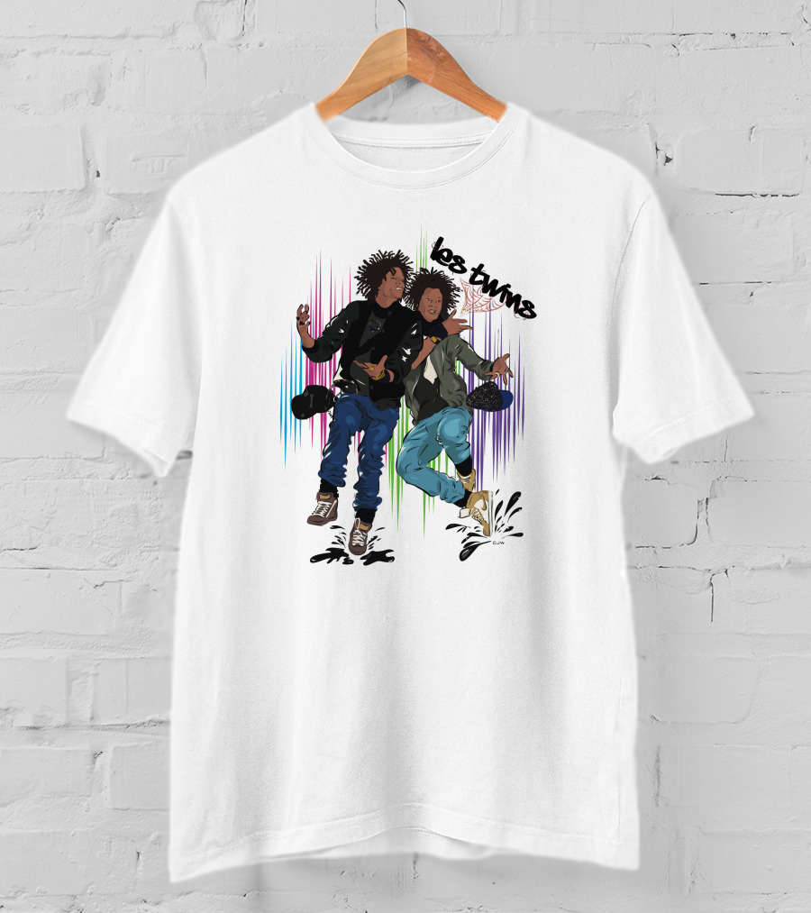 Los Twins Dancing Pose With Colorful Stripes T-Shirt