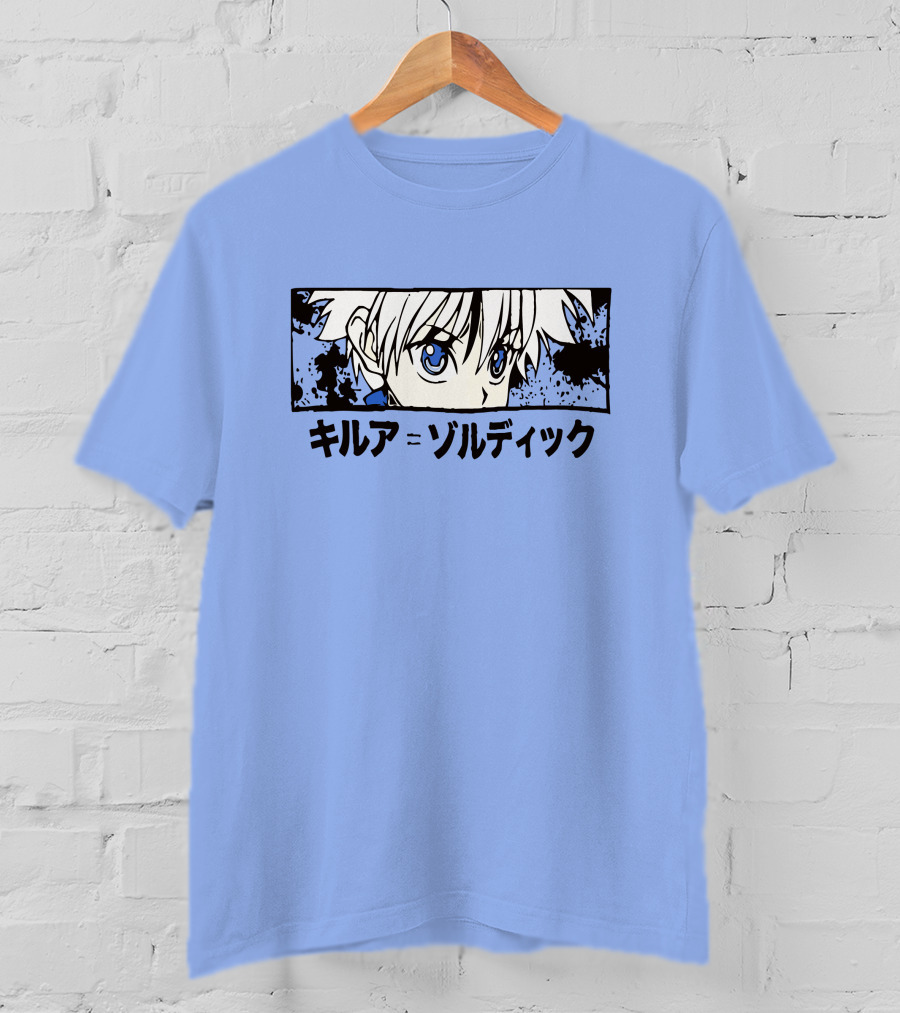 Killua Zoldyck Anime Portrait Blue Eyes Japanese Text Zumiez T-Shirt