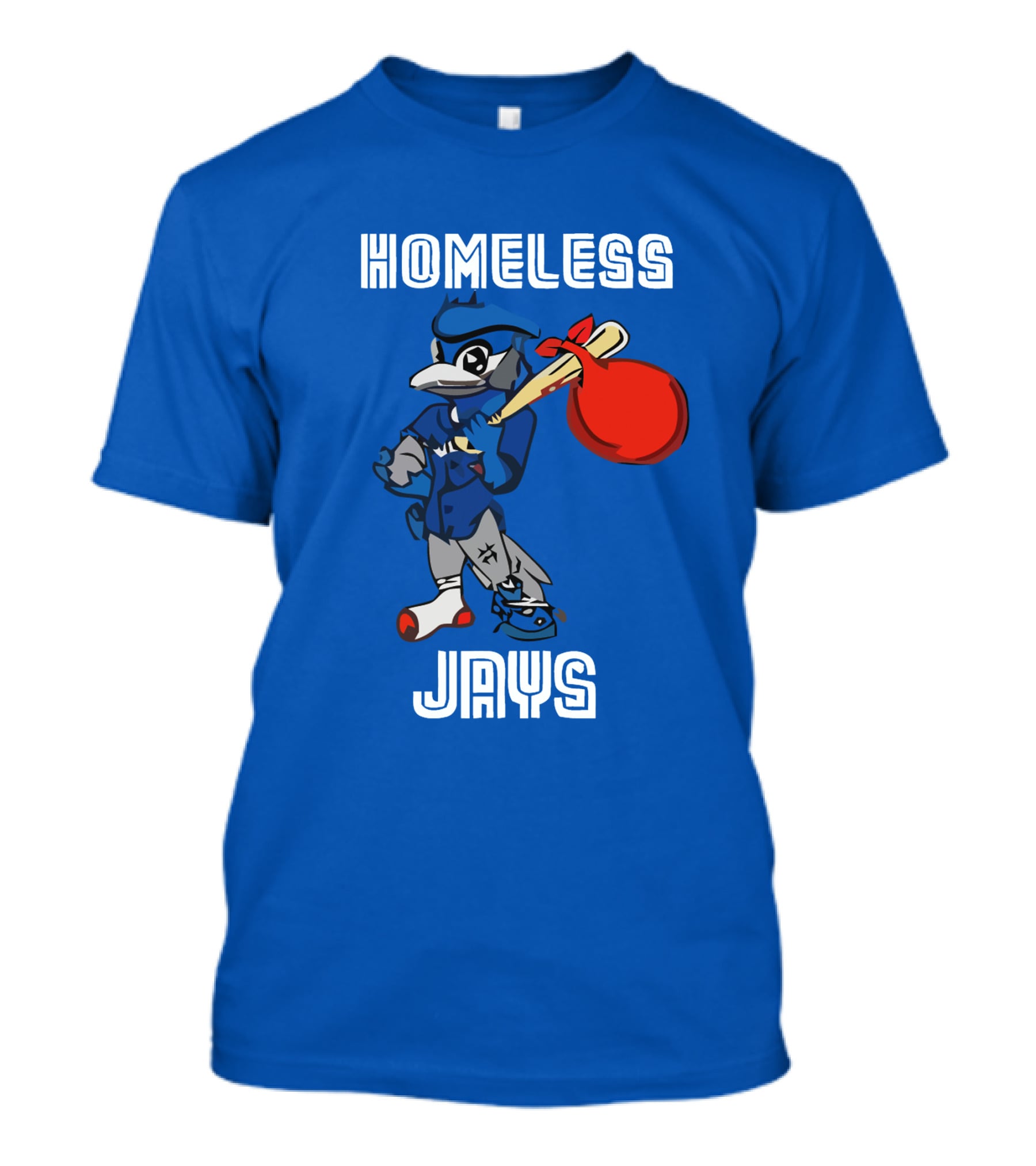 Homeless Jays Blue Character Holding Bag T-Shirt