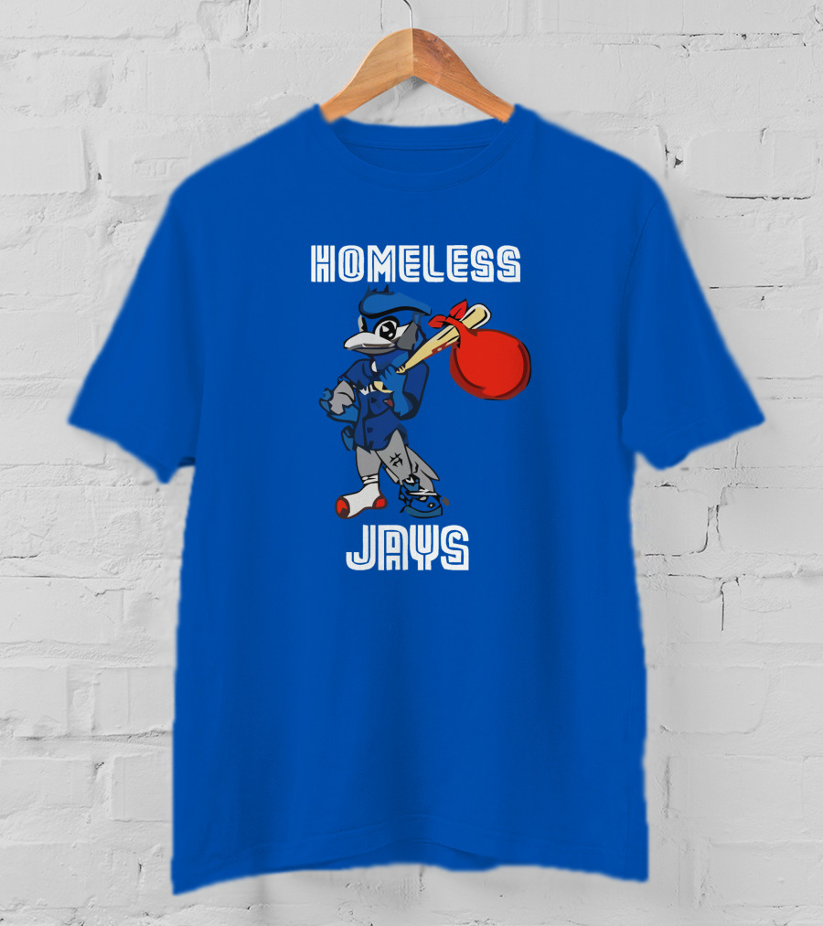 Homeless Jays Blue Character Holding Bag T-Shirt