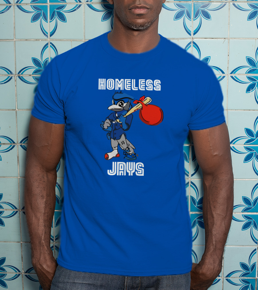 Homeless Jays Blue Character Holding Bag T-Shirt